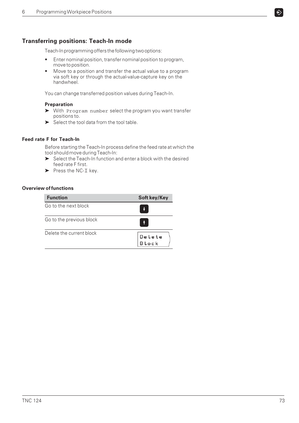 Transferring positions: teach-in mode | HEIDENHAIN NC 124 User Manual | Page 73 / 122