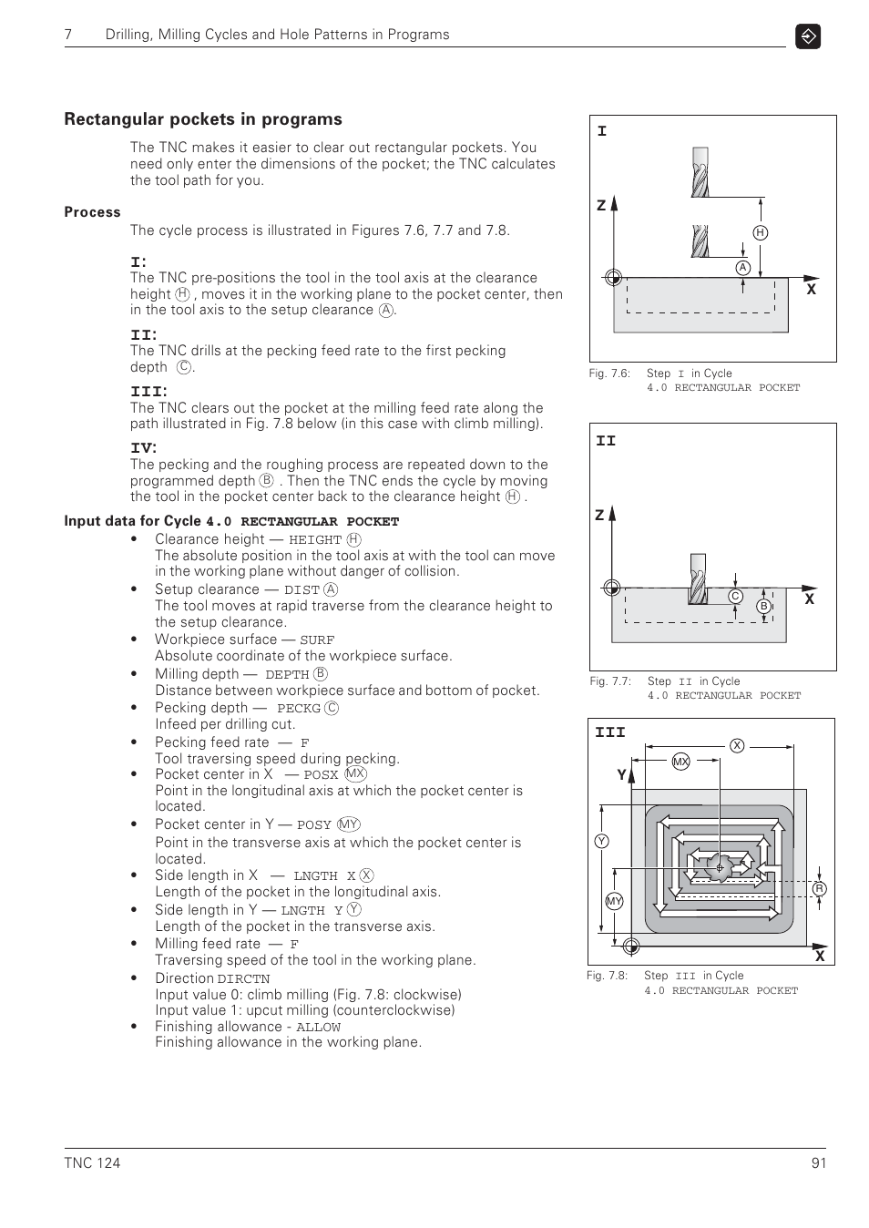 Rectangular pockets in programs | HEIDENHAIN NC 124 User Manual | Page 91 / 122