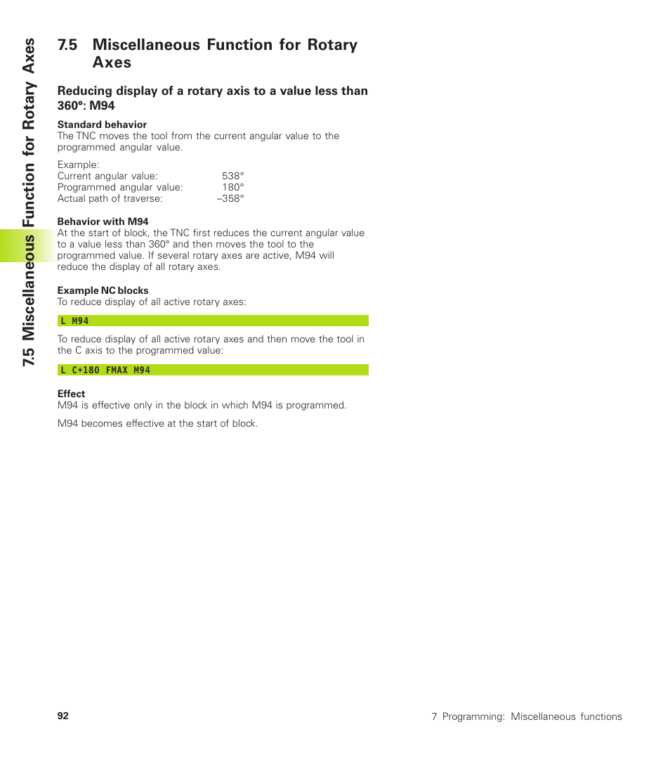 5 miscellaneous function for rotary axes | HEIDENHAIN TNC 310 (286 140) User Manual | Page 104 / 250