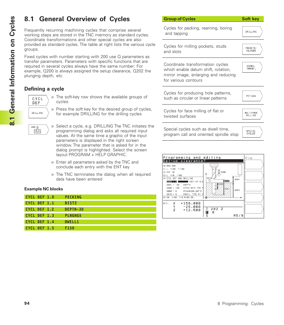 1 general overview of cycles, 1 gener al inf or mation on cy cles | HEIDENHAIN TNC 310 (286 140) User Manual | Page 106 / 250