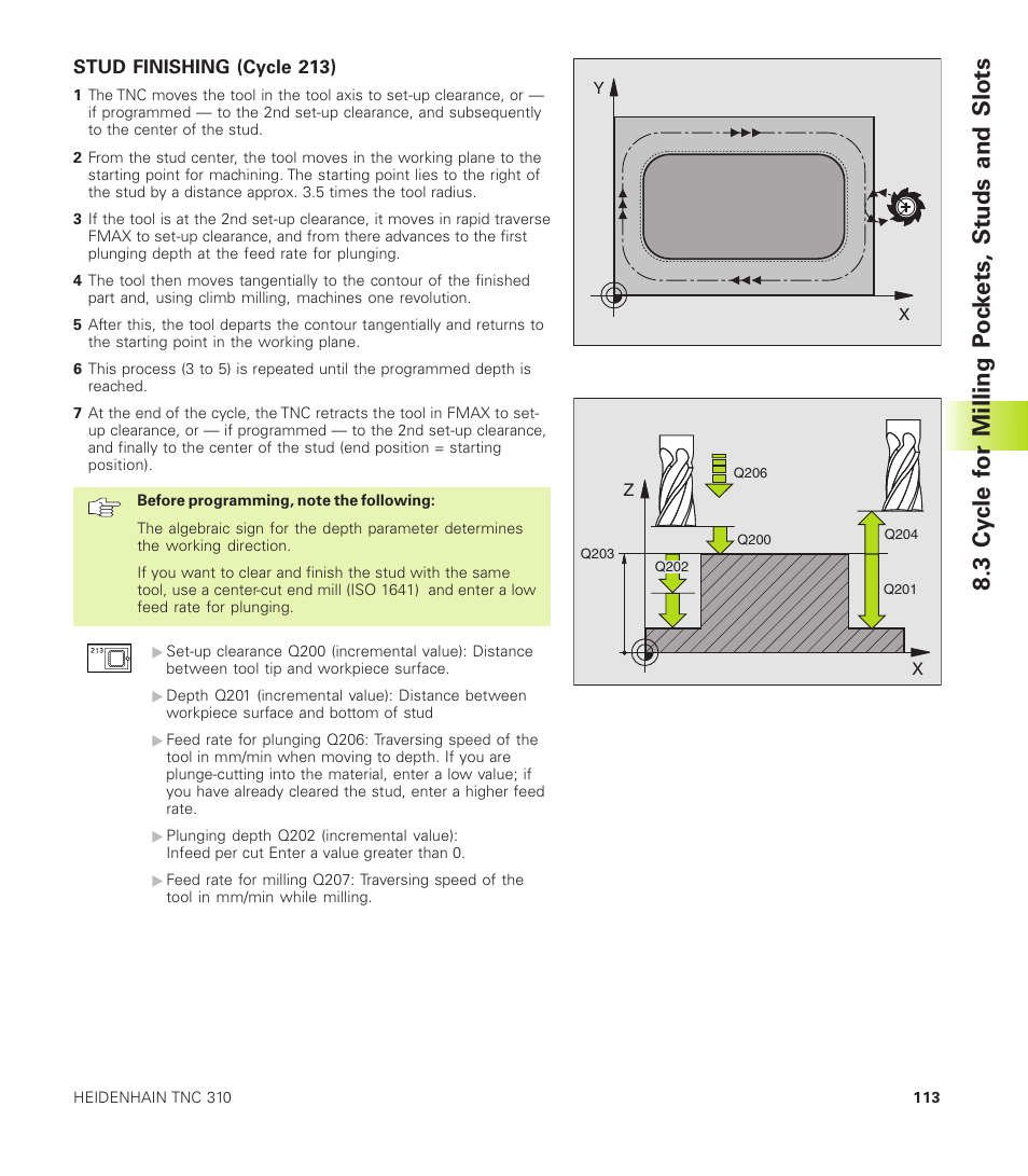 Stud finishing (cycle 213) | HEIDENHAIN TNC 310 (286 140) User Manual | Page 125 / 250