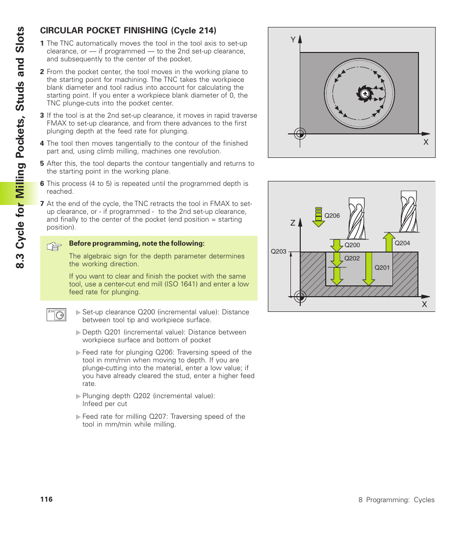 Circular pocket finishing (cycle 214) | HEIDENHAIN TNC 310 (286 140) User Manual | Page 128 / 250