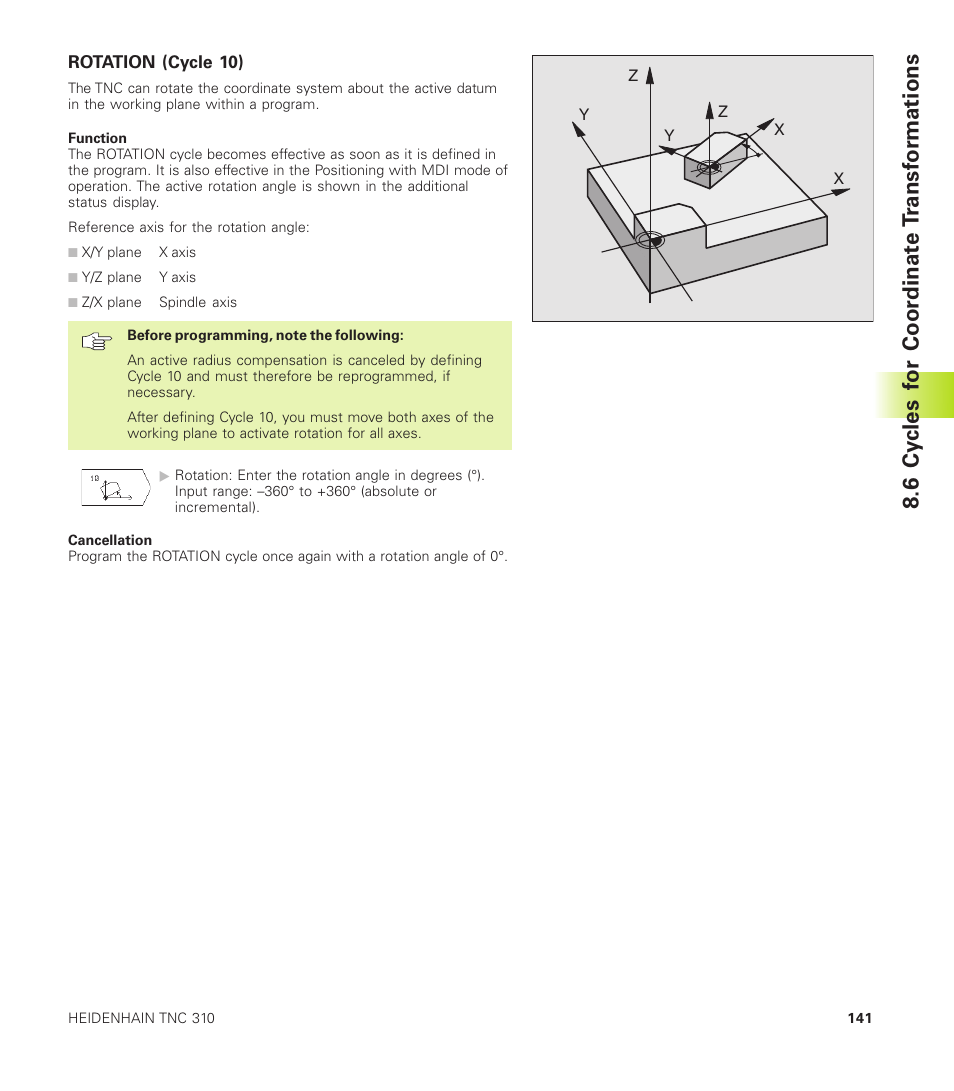 Rotation (cycle 10), 6 cy cles f or coor dinat e t ransf or mations | HEIDENHAIN TNC 310 (286 140) User Manual | Page 153 / 250