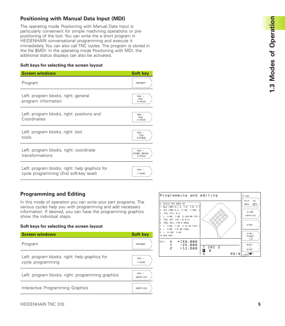 3 modes of oper ation | HEIDENHAIN TNC 310 (286 140) User Manual | Page 17 / 250