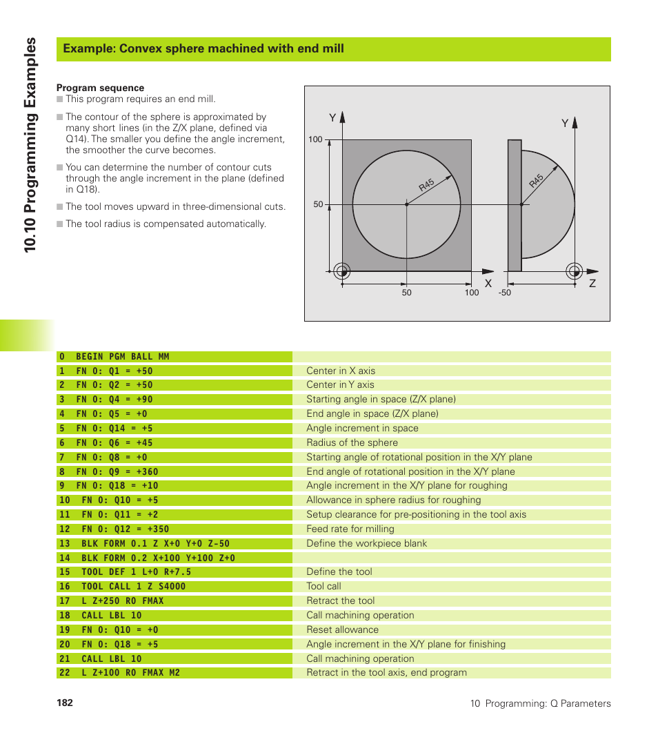 Example: convex sphere machined with end mill, 1 0 pr ogr amming examples | HEIDENHAIN TNC 310 (286 140) User Manual | Page 194 / 250