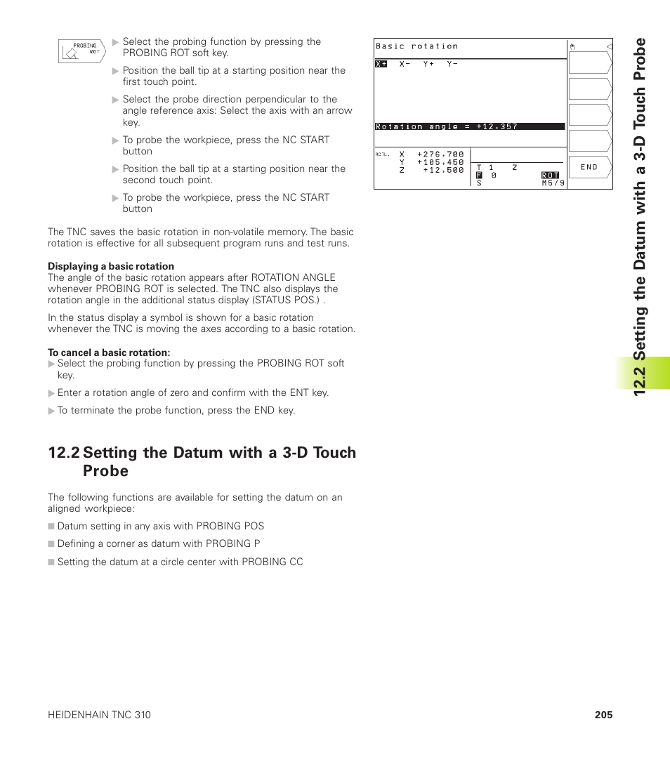 2 setting the datum with a 3- d touch probe, 2 setting the datum with a 3-d touch probe, 2 set ting the d a tum with a 3-d touc h pr obe | HEIDENHAIN TNC 310 (286 140) User Manual | Page 217 / 250