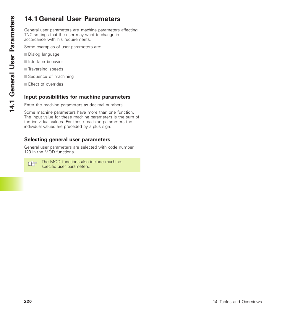 1 general user parameters, Input possibilities for machine parameters, Selecting general user parameters | HEIDENHAIN TNC 310 (286 140) User Manual | Page 232 / 250