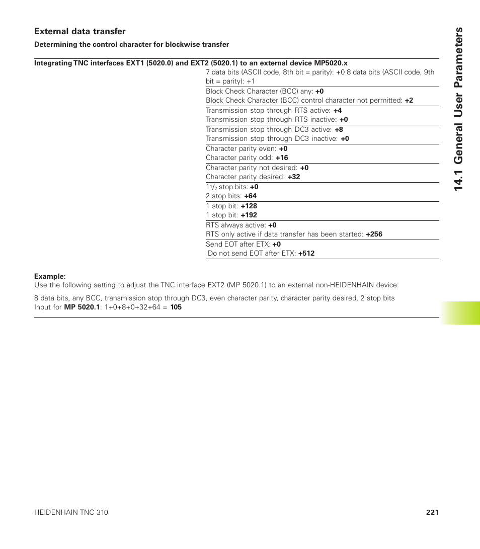 External data transfer, 1 gener al user p ar amet ers | HEIDENHAIN TNC 310 (286 140) User Manual | Page 233 / 250