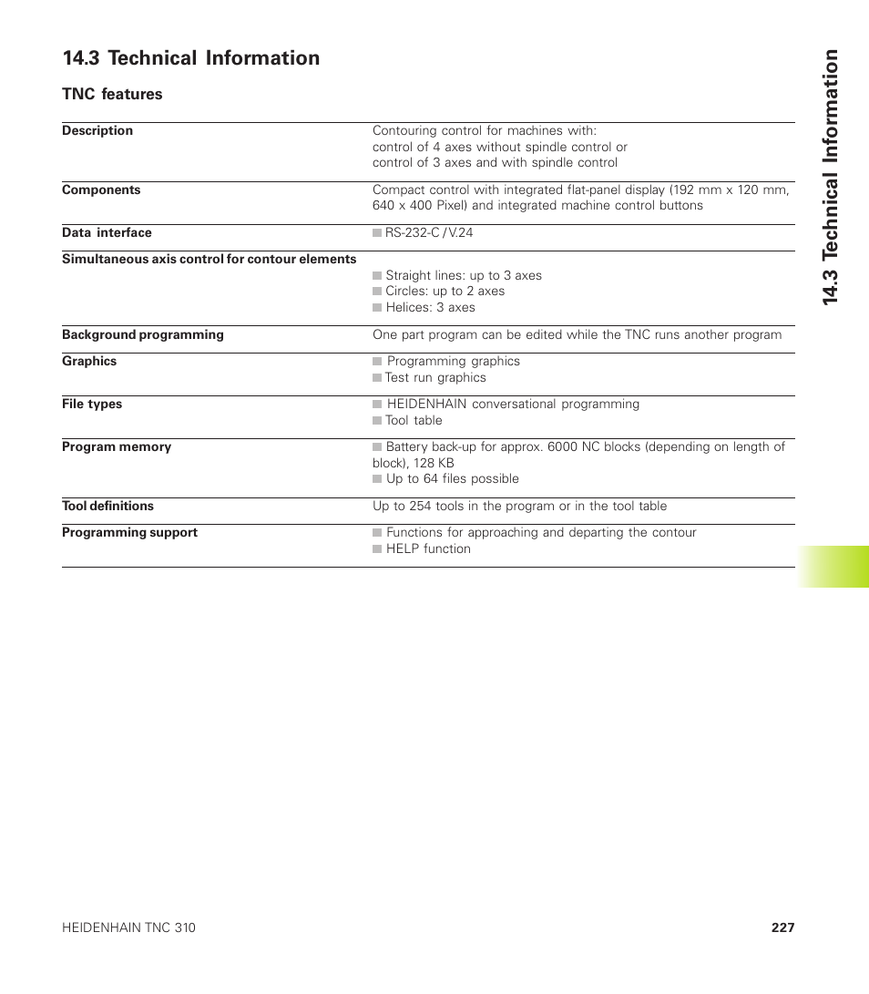 3 technical information, Tnc features | HEIDENHAIN TNC 310 (286 140) User Manual | Page 239 / 250