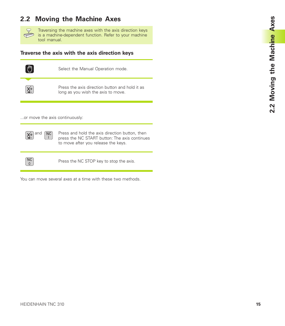 2 moving the machine axes | HEIDENHAIN TNC 310 (286 140) User Manual | Page 27 / 250