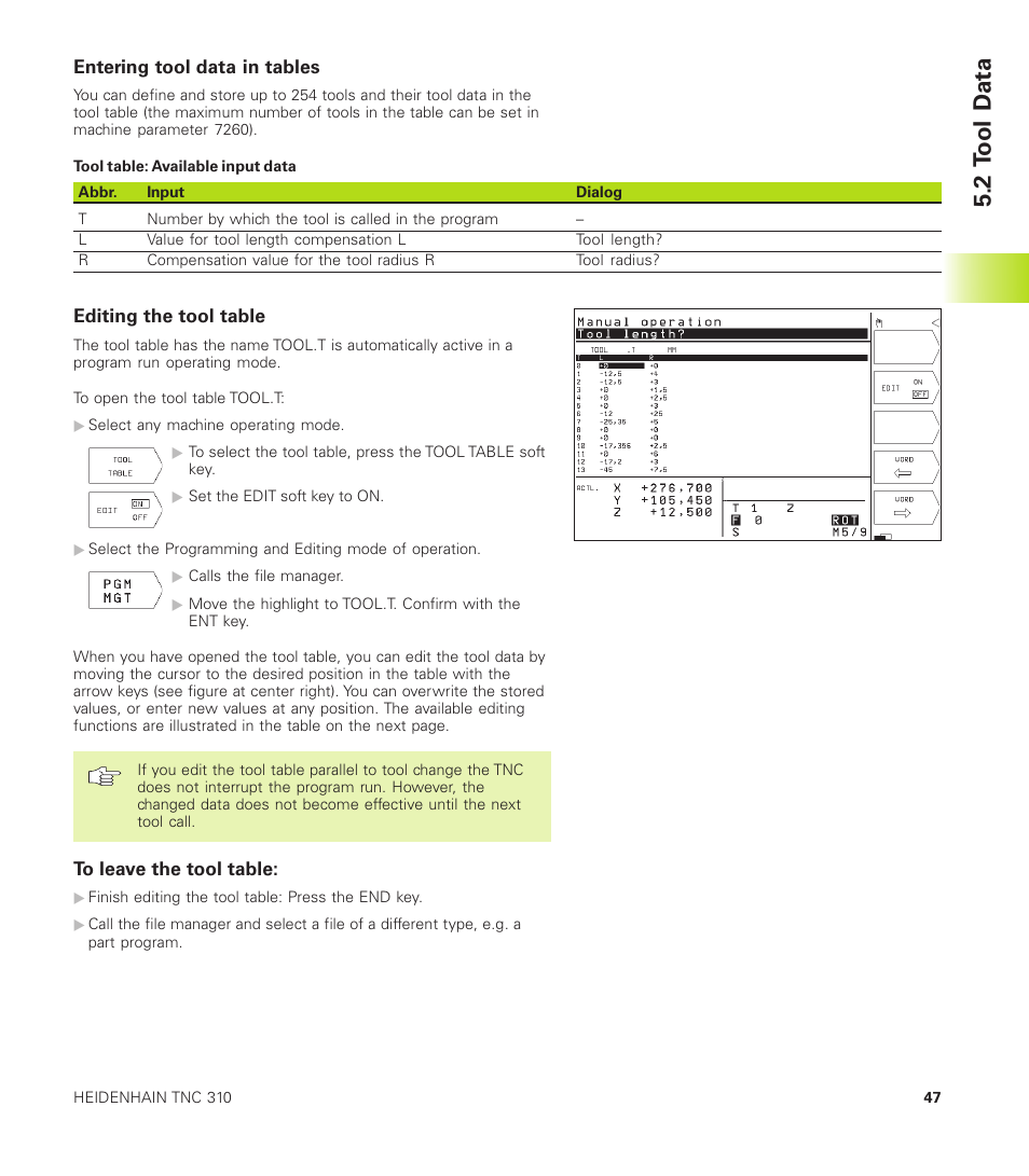 2 t ool d a ta | HEIDENHAIN TNC 310 (286 140) User Manual | Page 59 / 250