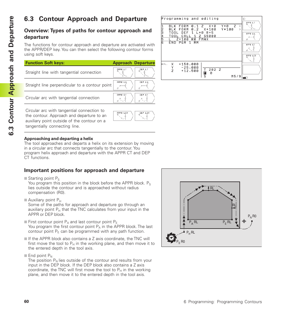 3 contour approach and departure, Important positions for approach and departure, 3 cont our appr oac h and depar tu re | HEIDENHAIN TNC 310 (286 140) User Manual | Page 72 / 250