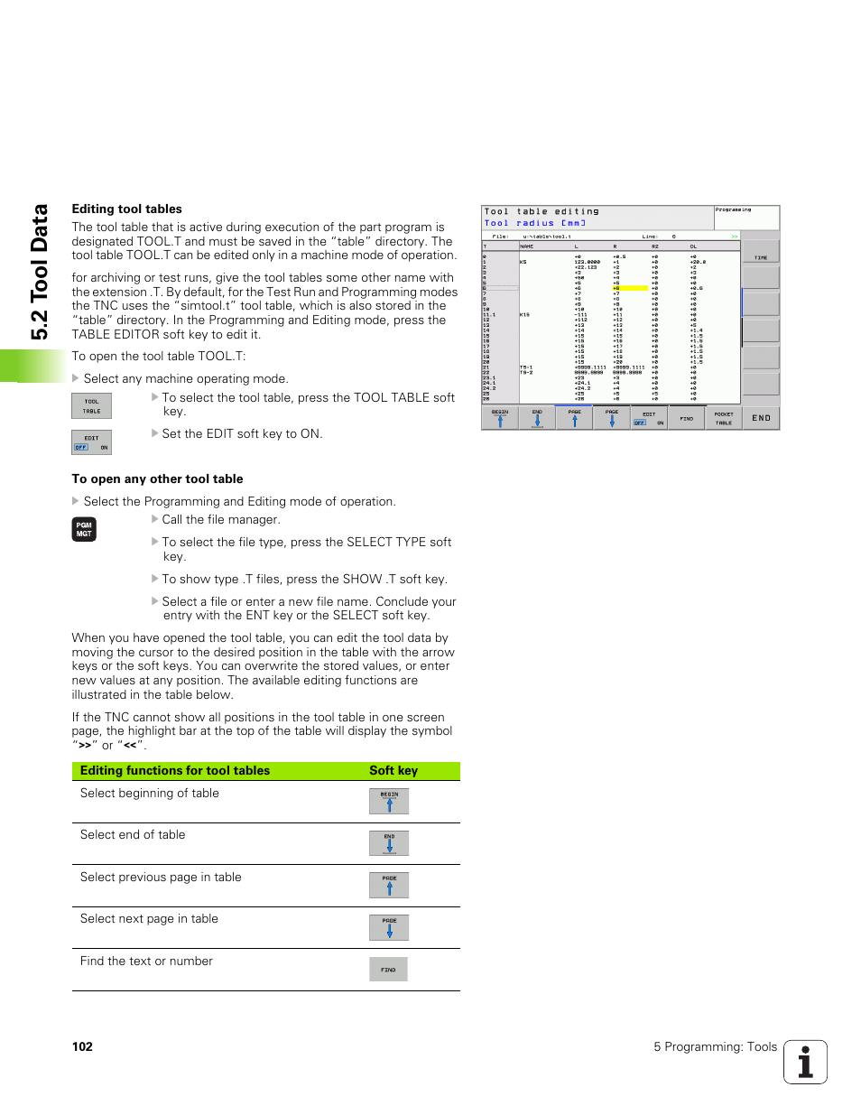 2 t o ol d a ta | HEIDENHAIN TNC 320 (340 551-01) User Manual | Page 102 / 463