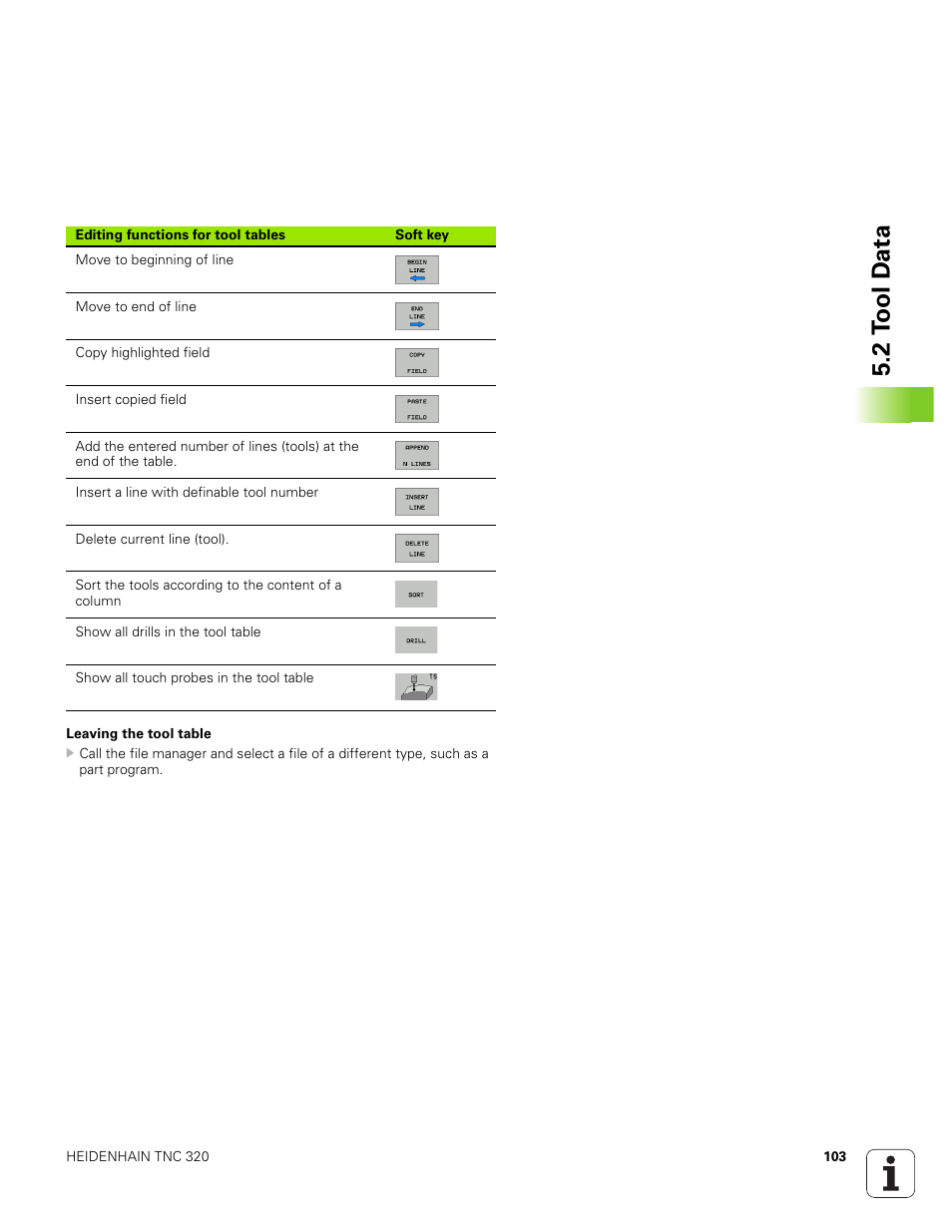 2 t o ol d a ta | HEIDENHAIN TNC 320 (340 551-01) User Manual | Page 103 / 463