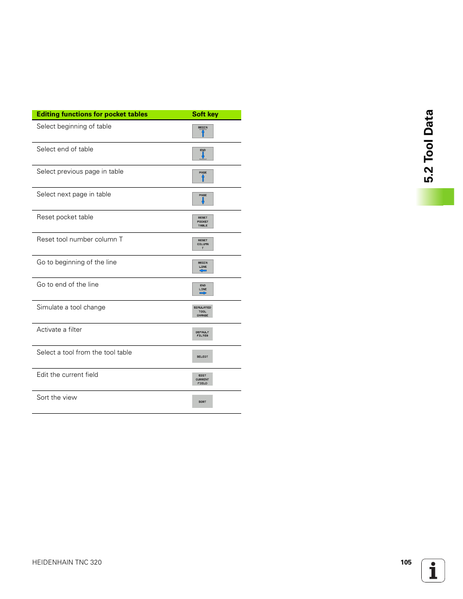 2 t o ol d a ta | HEIDENHAIN TNC 320 (340 551-01) User Manual | Page 105 / 463