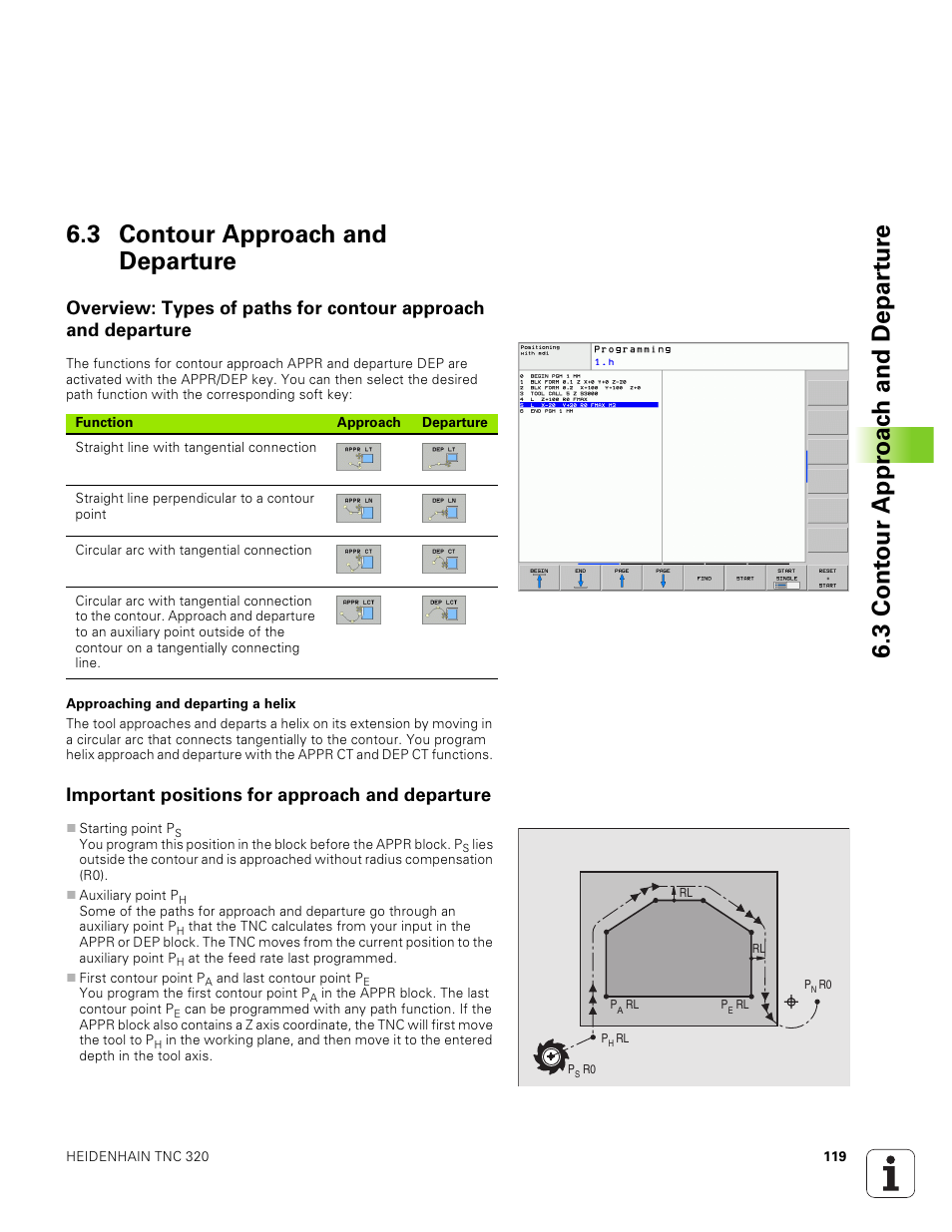 3 contour approach and departure, Important positions for approach and departure | HEIDENHAIN TNC 320 (340 551-01) User Manual | Page 119 / 463