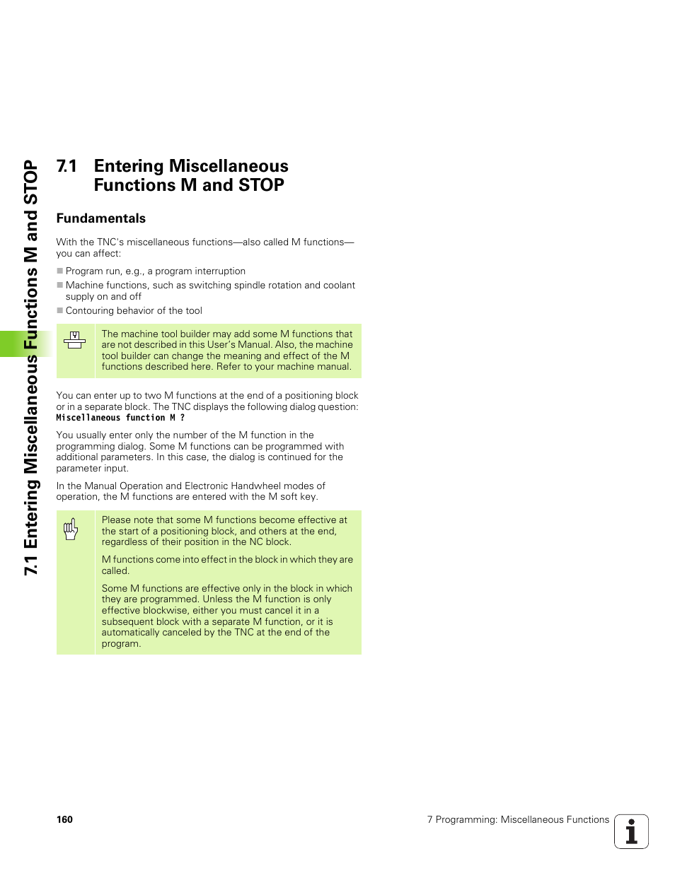 1 entering miscellaneous functions m and stop, Fundamentals | HEIDENHAIN TNC 320 (340 551-01) User Manual | Page 160 / 463