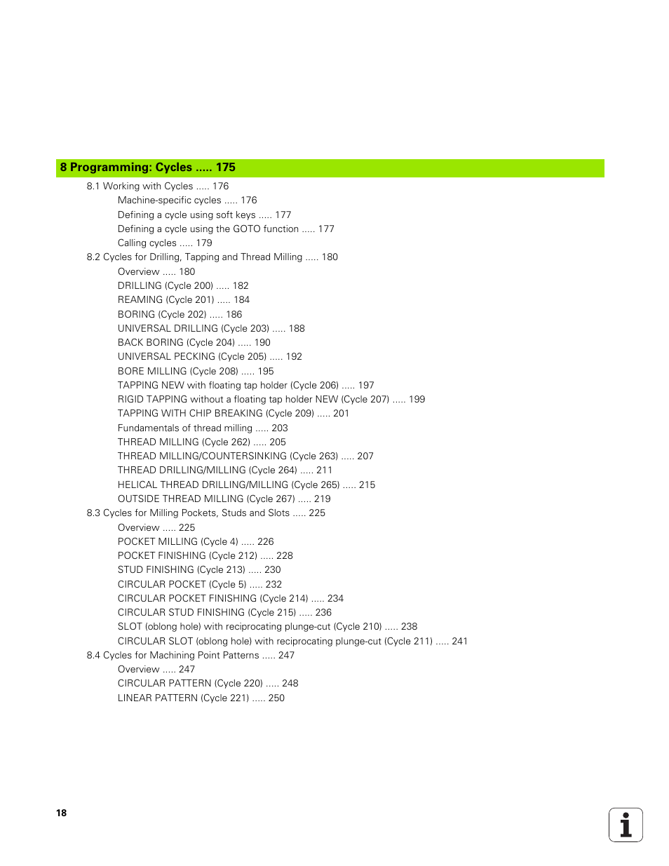 8 programming: cycles, Programming: cycles | HEIDENHAIN TNC 320 (340 551-01) User Manual | Page 18 / 463