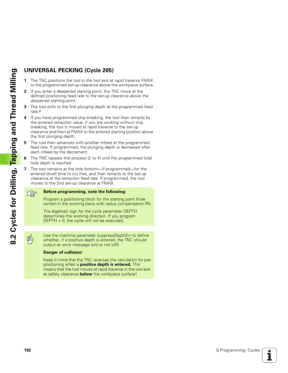 Universal pecking (cycle 205) | HEIDENHAIN TNC 320 (340 551-01) User Manual | Page 192 / 463