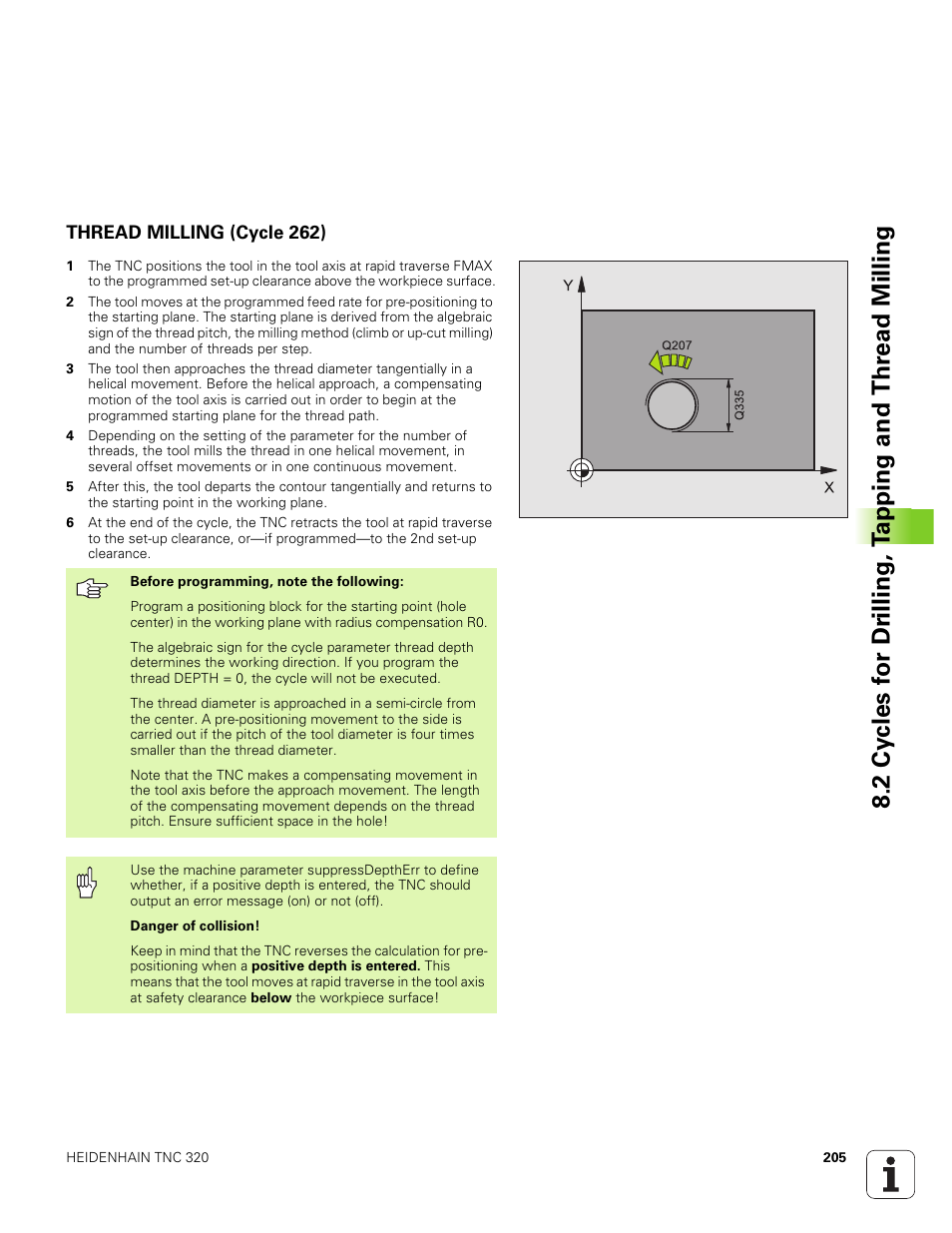 Thread milling (cycle 262) | HEIDENHAIN TNC 320 (340 551-01) User Manual | Page 205 / 463