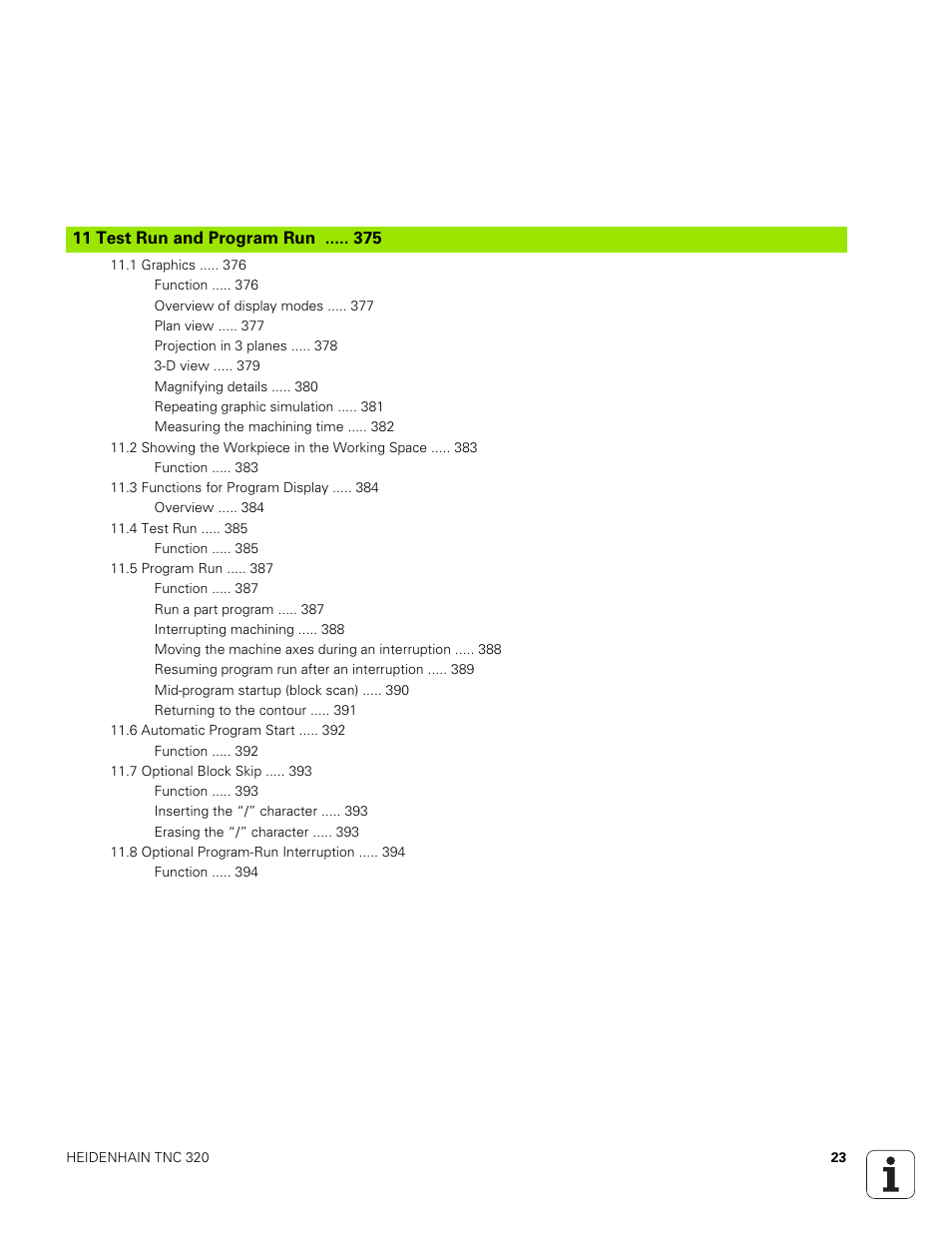 11 test run and program run, Test run and program run | HEIDENHAIN TNC 320 (340 551-01) User Manual | Page 23 / 463