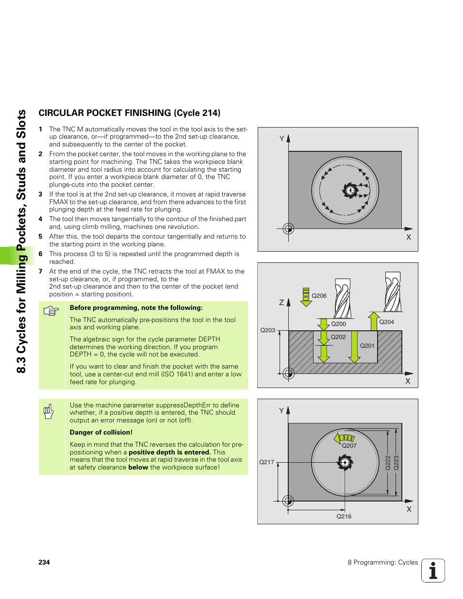 Circular pocket finishing (cycle 214) | HEIDENHAIN TNC 320 (340 551-01) User Manual | Page 234 / 463