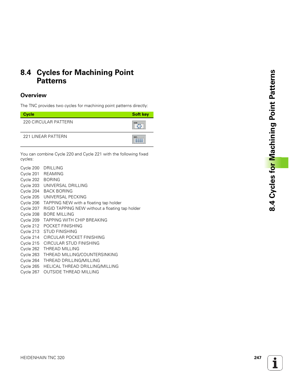 4 cycles for machining point patterns, Overview | HEIDENHAIN TNC 320 (340 551-01) User Manual | Page 247 / 463