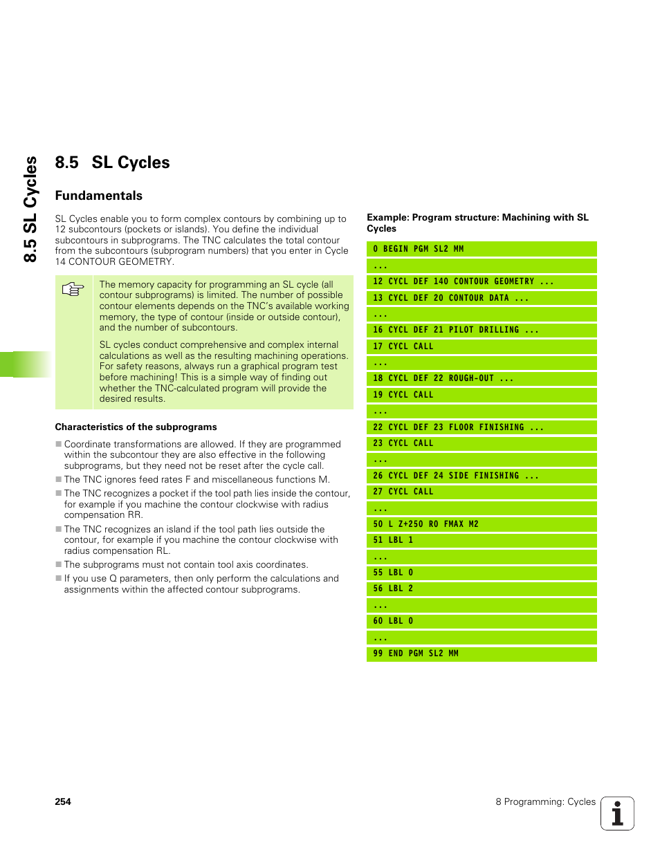 5 sl cycles, Fundamentals, 5 sl cy cles 8.5 sl cycles | HEIDENHAIN TNC 320 (340 551-01) User Manual | Page 254 / 463