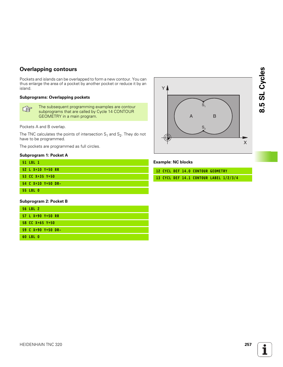 Overlapping contours, 5 sl cy cles | HEIDENHAIN TNC 320 (340 551-01) User Manual | Page 257 / 463