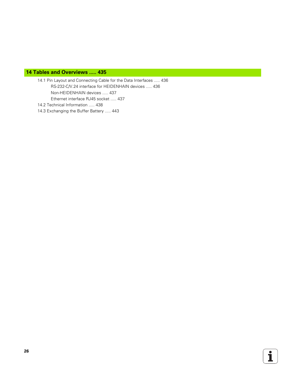 14 tables and overviews, Technical information | HEIDENHAIN TNC 320 (340 551-01) User Manual | Page 26 / 463