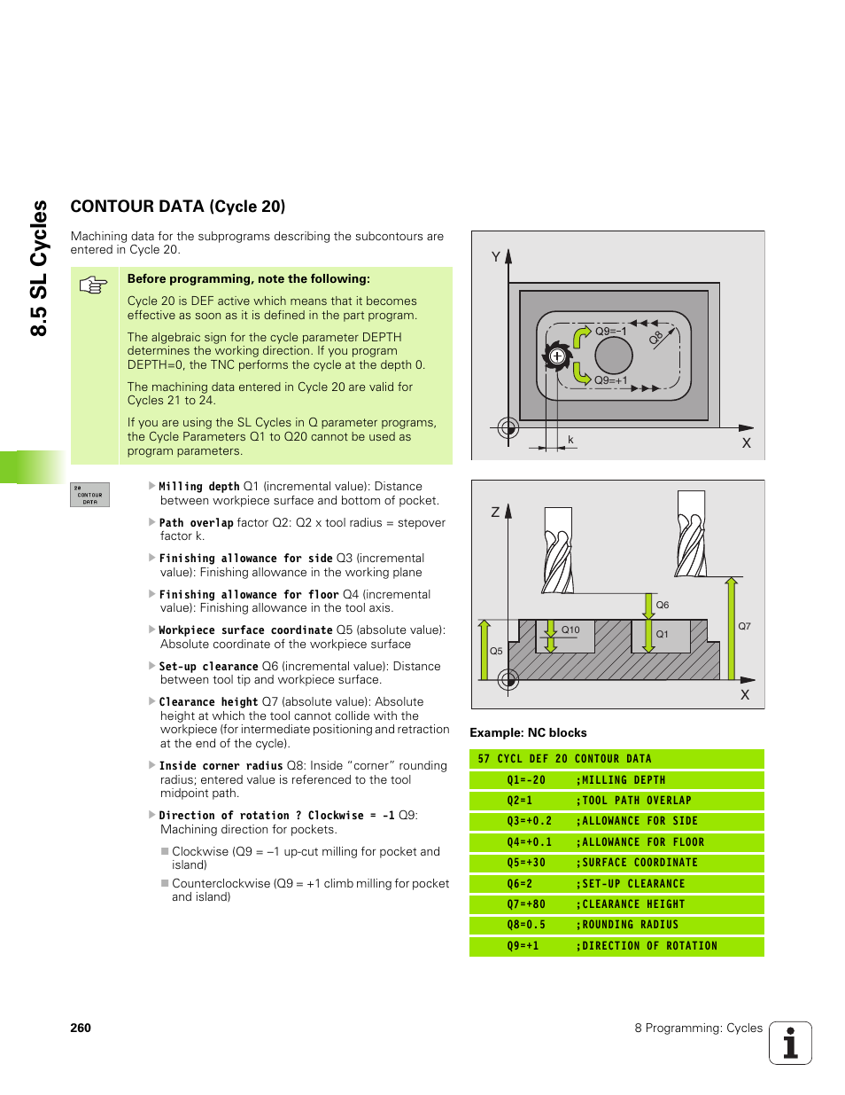 Contour data (cycle 20), 5 sl cy cles | HEIDENHAIN TNC 320 (340 551-01) User Manual | Page 260 / 463