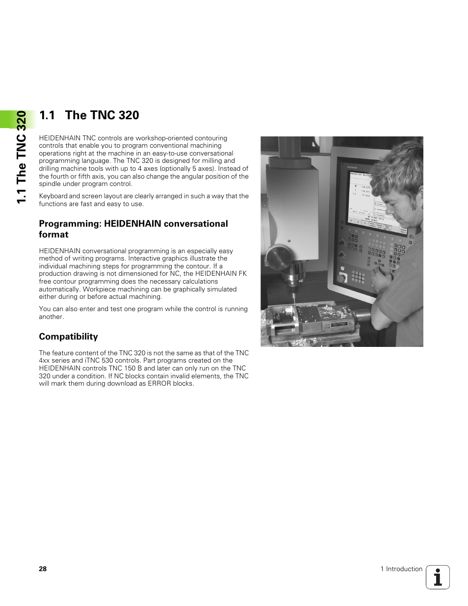 1 the tnc 320, Programming: heidenhain conversational format, Compatibility | HEIDENHAIN TNC 320 (340 551-01) User Manual | Page 28 / 463