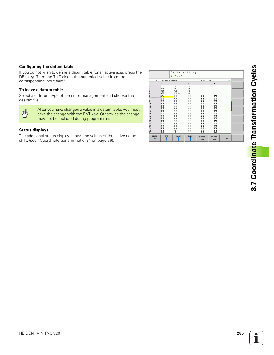 7 coor dinat e t ransf or mation cy cles | HEIDENHAIN TNC 320 (340 551-01) User Manual | Page 285 / 463