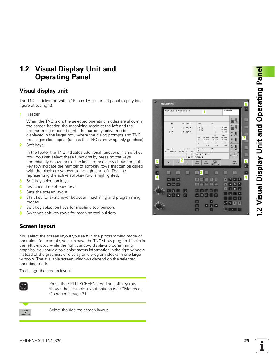 2 visual display unit and operating panel, Visual display unit, Screen layout | HEIDENHAIN TNC 320 (340 551-01) User Manual | Page 29 / 463