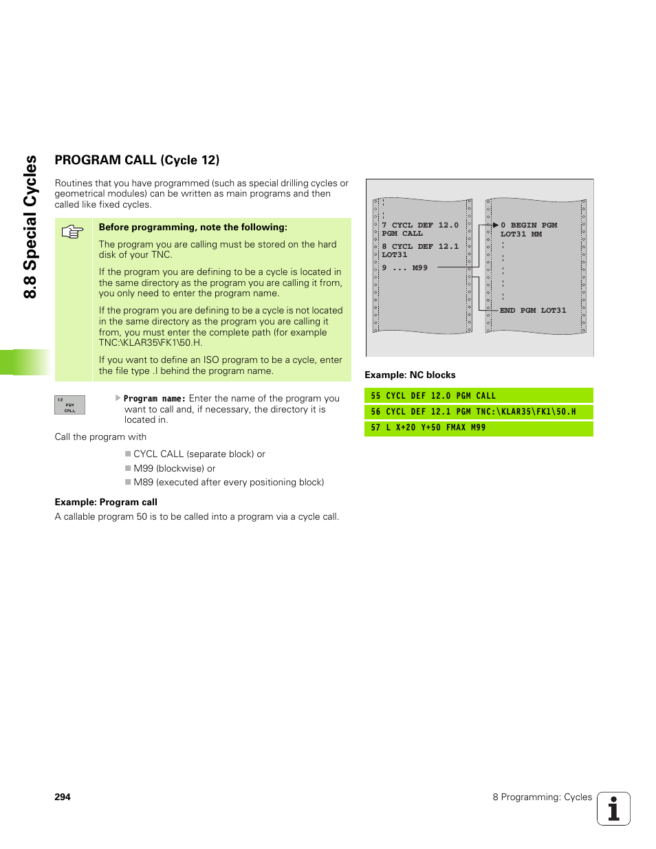 Program call (cycle 12), 8 special cy cles | HEIDENHAIN TNC 320 (340 551-01) User Manual | Page 294 / 463