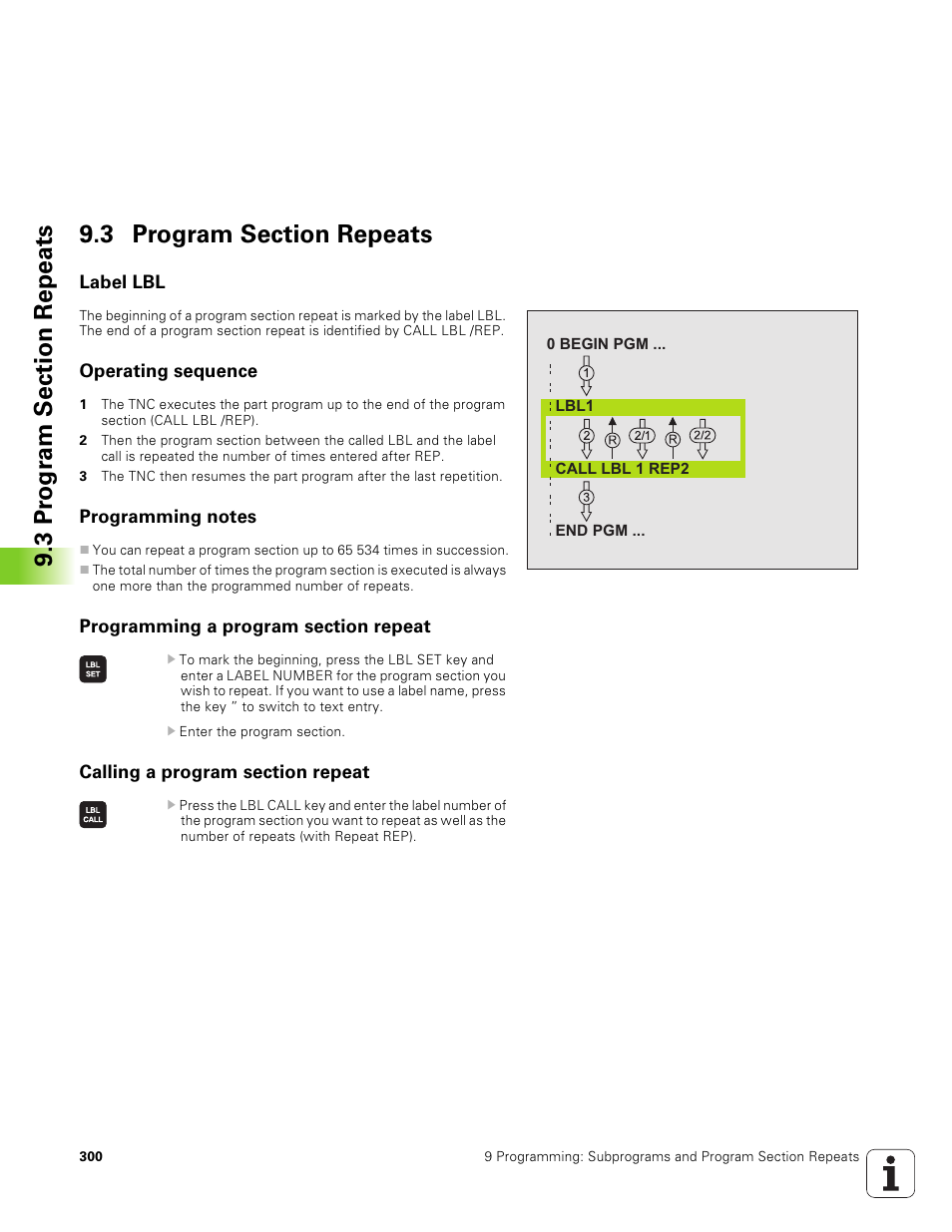 3 program section repeats, Label lbl, Operating sequence | Programming notes, Programming a program section repeat, Calling a program section repeat | HEIDENHAIN TNC 320 (340 551-01) User Manual | Page 300 / 463