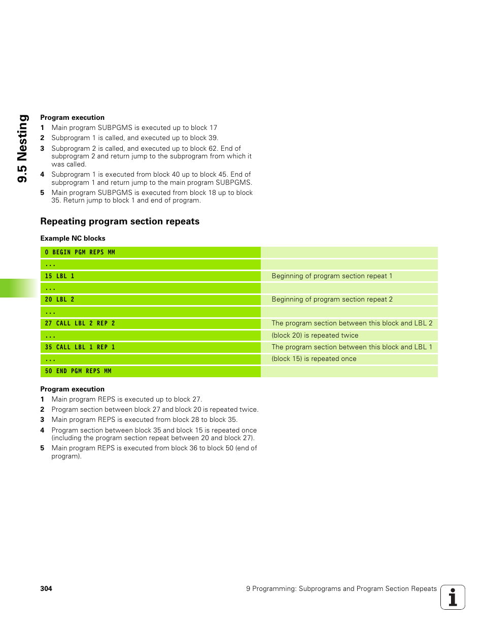 Repeating program section repeats, 5 nesting | HEIDENHAIN TNC 320 (340 551-01) User Manual | Page 304 / 463