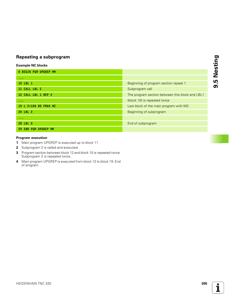 Repeating a subprogram, 5 nesting | HEIDENHAIN TNC 320 (340 551-01) User Manual | Page 305 / 463