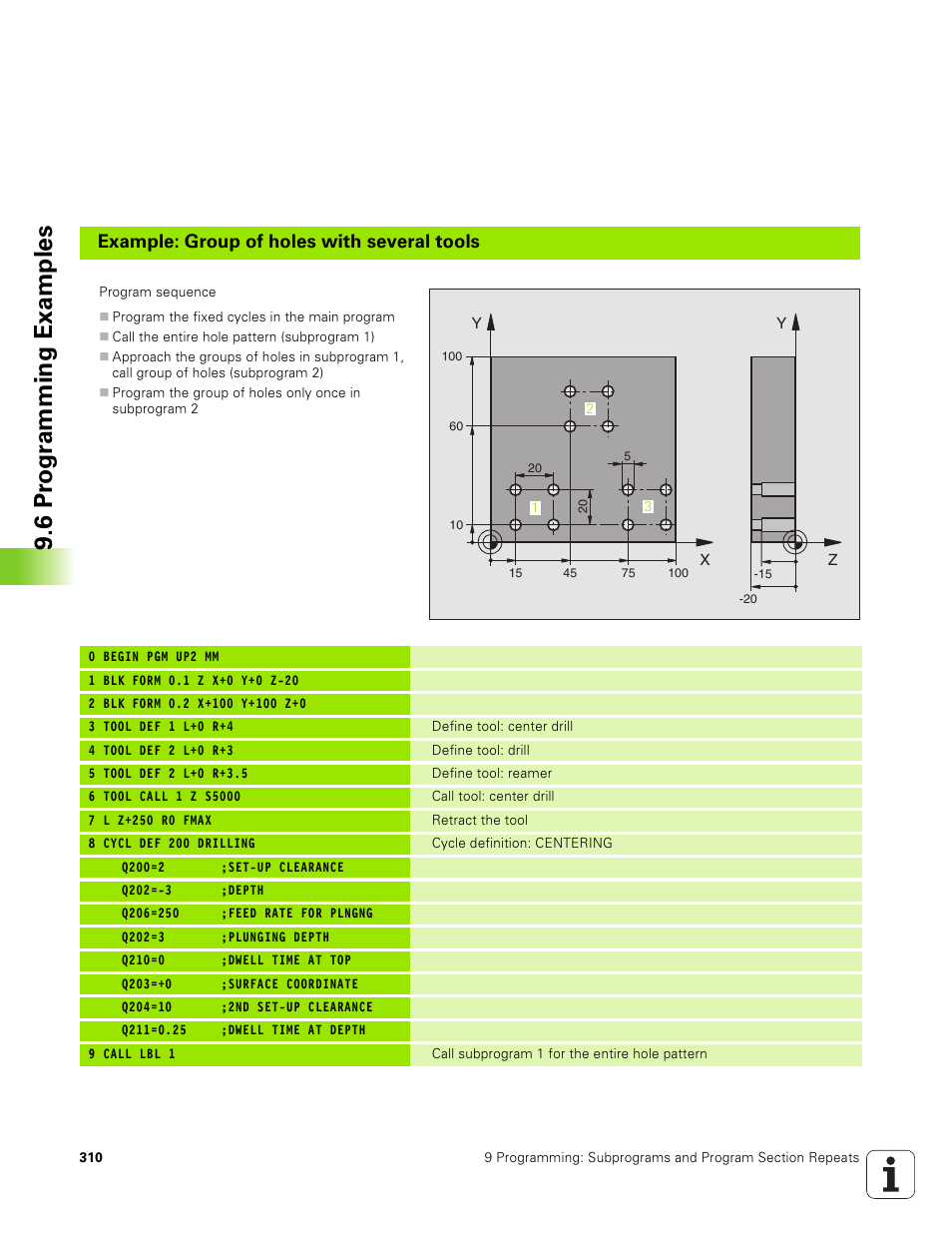 6 pr ogr amming examples, Example: group of holes with several tools | HEIDENHAIN TNC 320 (340 551-01) User Manual | Page 310 / 463