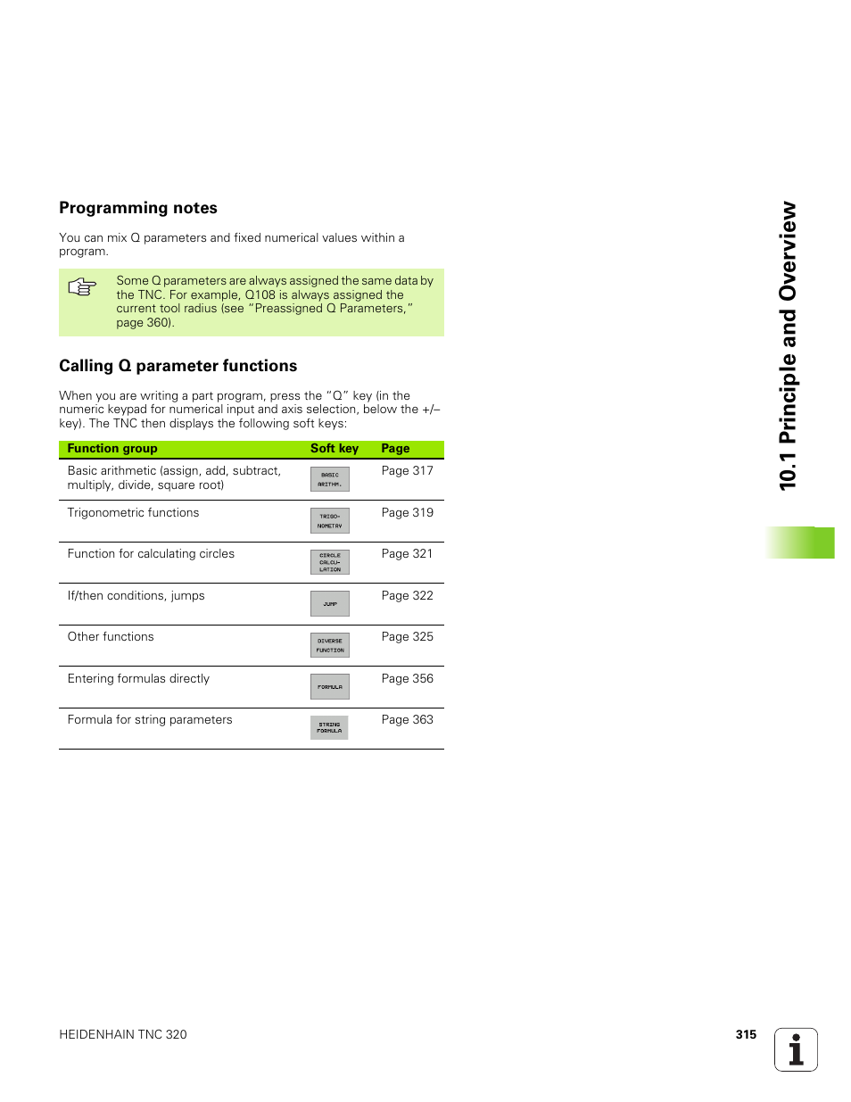 Programming notes, Calling q parameter functions, 10 .1 pr inciple and ov erview | HEIDENHAIN TNC 320 (340 551-01) User Manual | Page 315 / 463