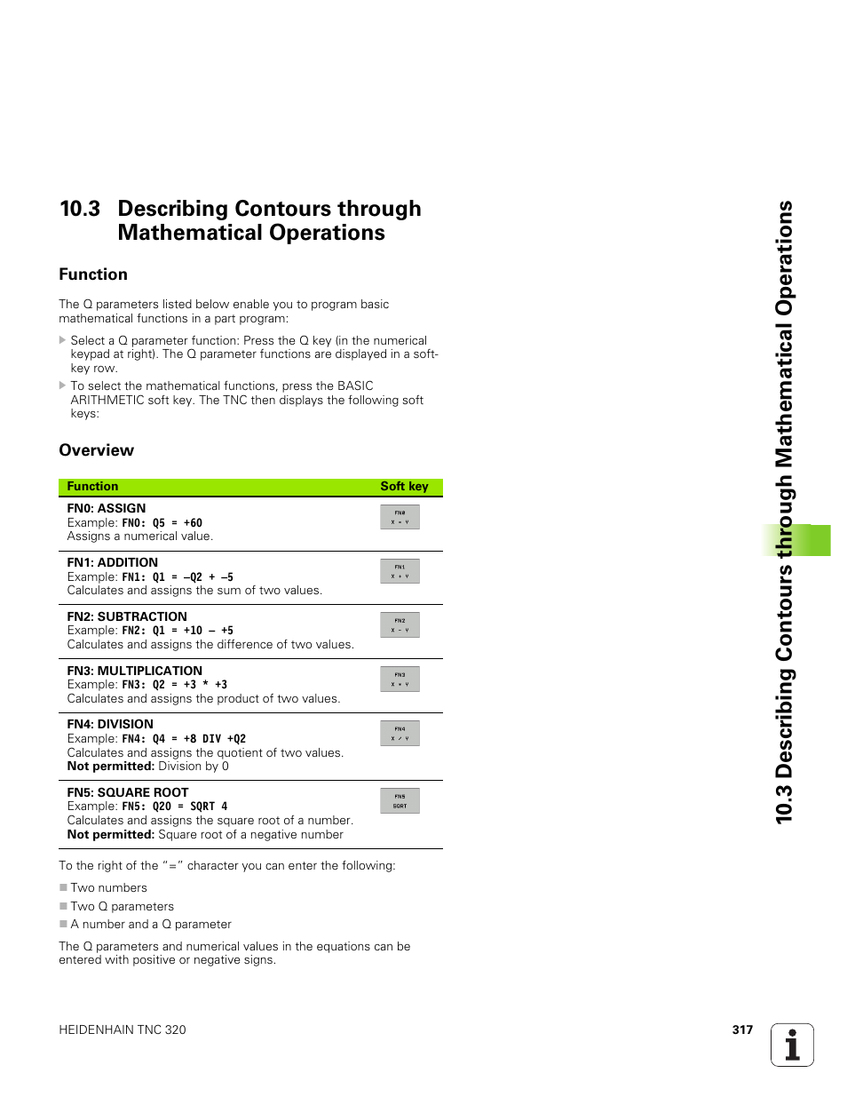 Function, Overview | HEIDENHAIN TNC 320 (340 551-01) User Manual | Page 317 / 463