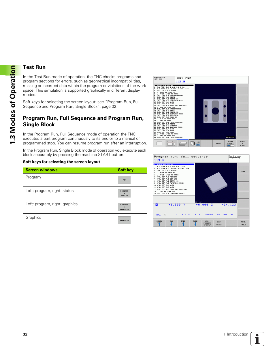 Test run, 3 modes of oper ation | HEIDENHAIN TNC 320 (340 551-01) User Manual | Page 32 / 463