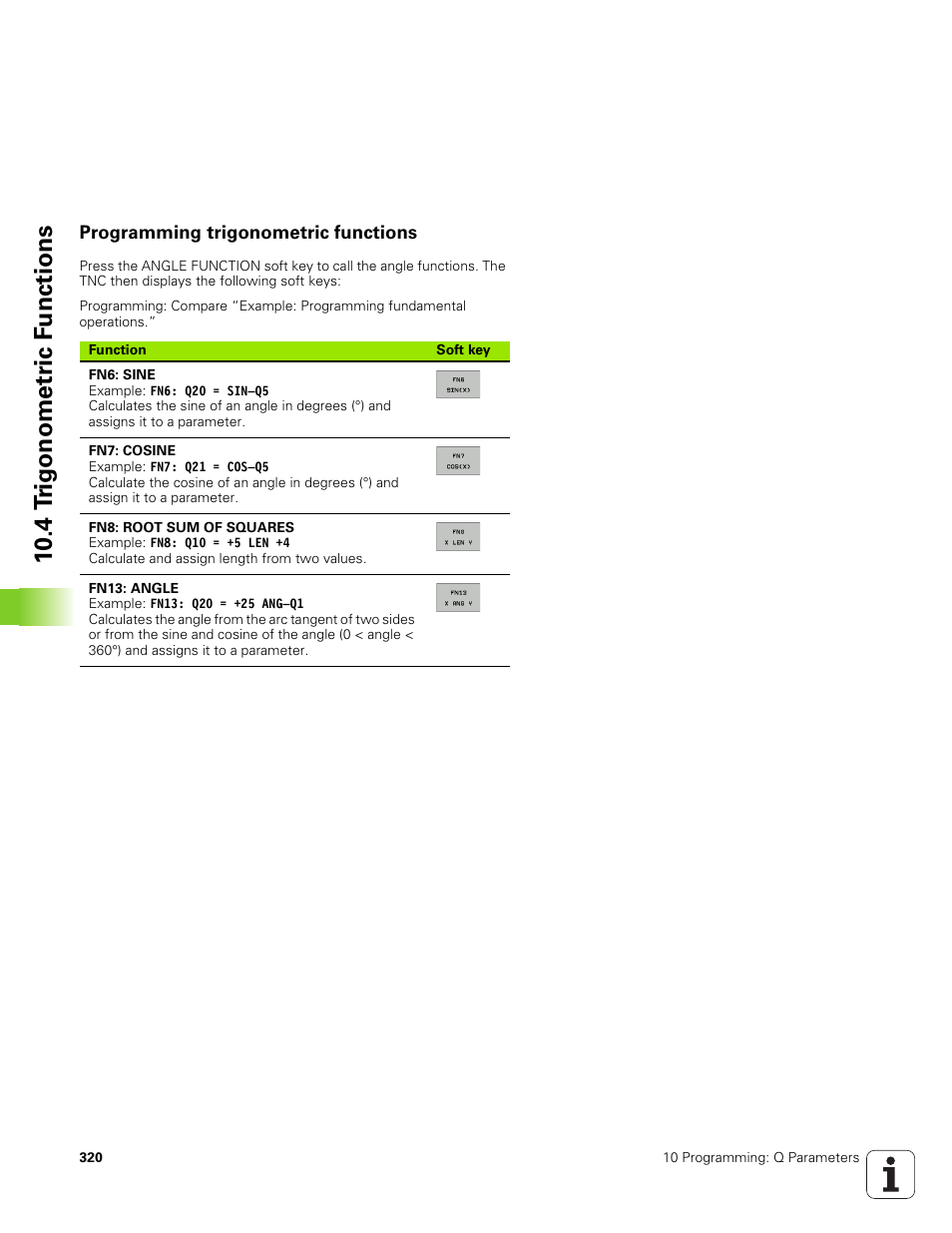 Programming trigonometric functions, 10 .4 t rig onometr ic f u nctions | HEIDENHAIN TNC 320 (340 551-01) User Manual | Page 320 / 463