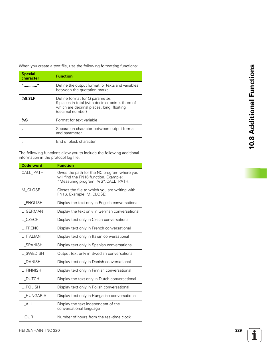 10 .8 a d ditional f u nctions | HEIDENHAIN TNC 320 (340 551-01) User Manual | Page 329 / 463