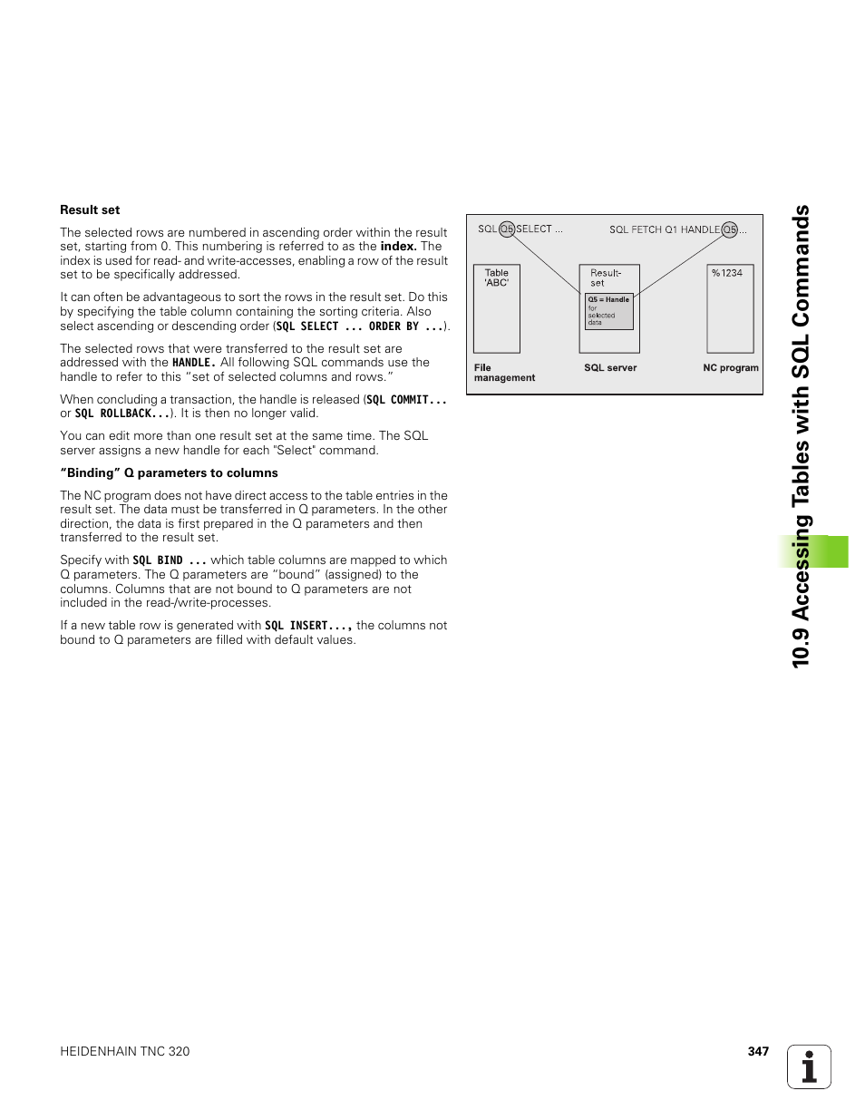 10 .9 a ccessing t a bles with sql commands | HEIDENHAIN TNC 320 (340 551-01) User Manual | Page 347 / 463