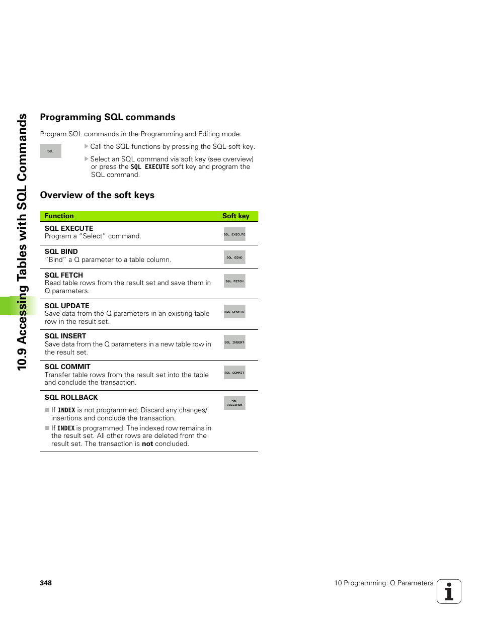 Programming sql commands, Overview of the soft keys, 10 .9 a ccessing t a bles with sql commands | HEIDENHAIN TNC 320 (340 551-01) User Manual | Page 348 / 463