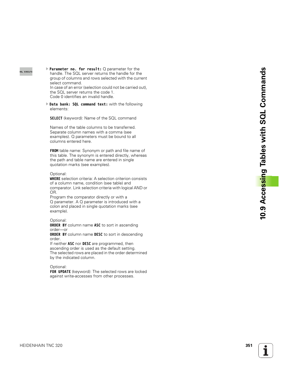 10 .9 a ccessing t a bles with sql commands | HEIDENHAIN TNC 320 (340 551-01) User Manual | Page 351 / 463