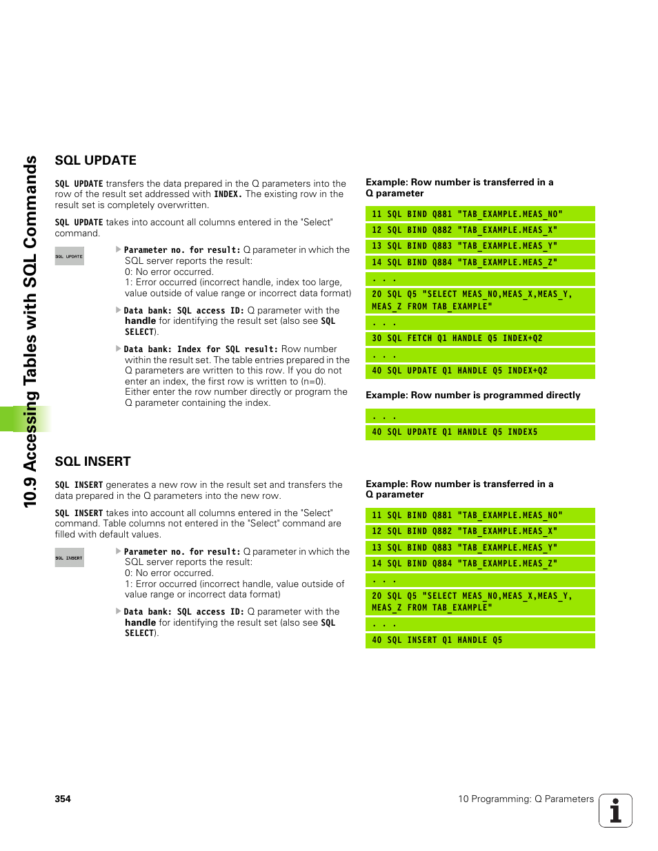 Sql update, Sql insert, 10 .9 a ccessing t a bles with sql commands | HEIDENHAIN TNC 320 (340 551-01) User Manual | Page 354 / 463