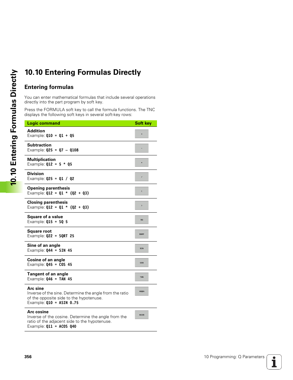 10 entering formulas directly, Entering formulas | HEIDENHAIN TNC 320 (340 551-01) User Manual | Page 356 / 463