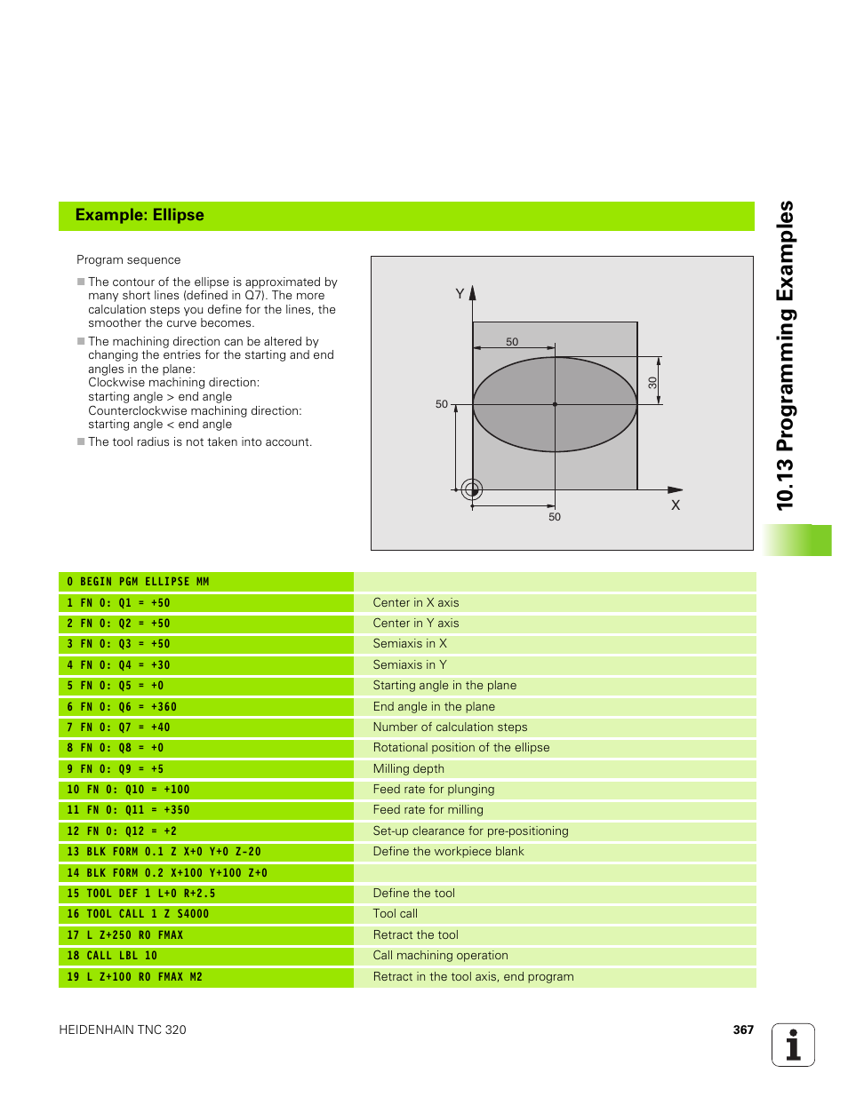 10 .13 pr ogr amming examples, Example: ellipse | HEIDENHAIN TNC 320 (340 551-01) User Manual | Page 367 / 463